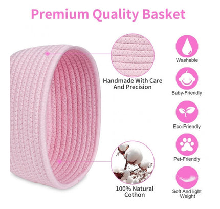 Cotton 8x3 Inch Round 2 Set Bedside Organizer (Pink)