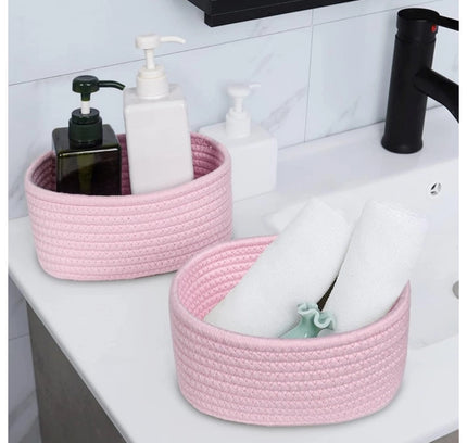 Cotton 8x3 Inch Round 2 Set Bedside Organizer (Pink)