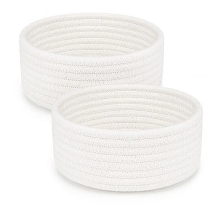 Cotton 8x3 Inch Round 2 Set Bedside Organizer (White)