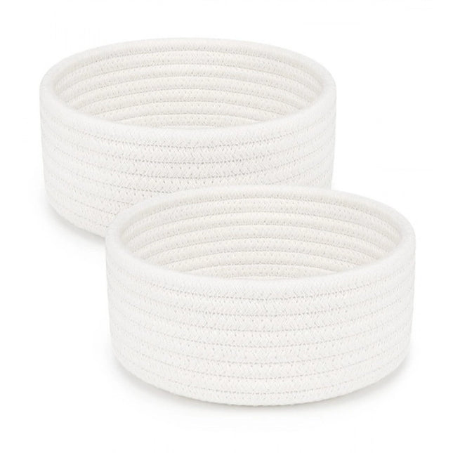 Cotton 8x3 Inch Round 2 Set Bedside Organizer (White)