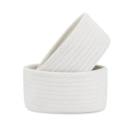 Cotton 8x3 Inch Round 2 Set Bedside Organizer (White)