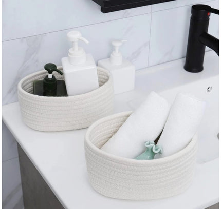 Cotton 8x3 Inch Round 2 Set Bedside Organizer (White)