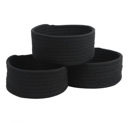 Cotton 8x3 Inch Round 3 Set Bedside Organizer (Black)