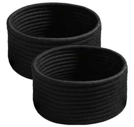 Cotton 8x3 Inch Round 3 Set Bedside Organizer (Black)