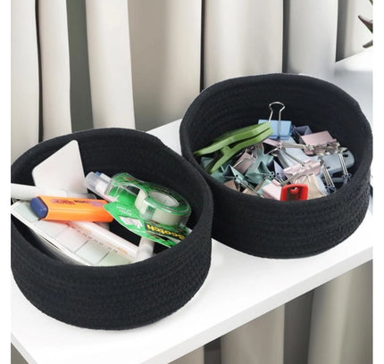 Cotton 8x3 Inch Round 3 Set Bedside Organizer (Black)