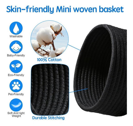 Cotton 8x3 Inch Round 3 Set Bedside Organizer (Black)