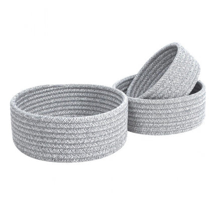 Cotton 8x3 Inch Kidi Round 3 Set Bedside Organizer (Gray)