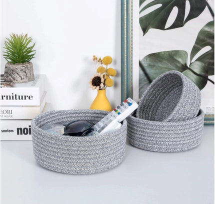 Cotton 8x3 Inch Kidi Round 3 Set Bedside Organizer (Gray)