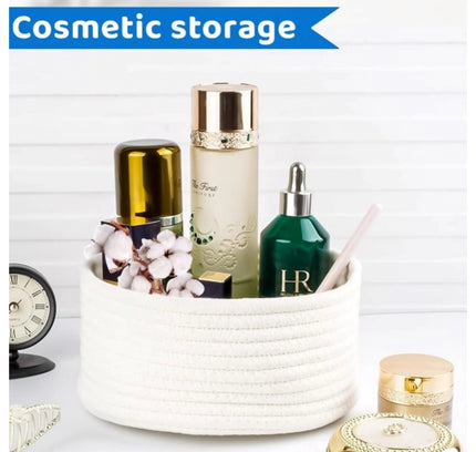 Cotton 8x3 Inch Round 3 Set Bedside Organizer (White)