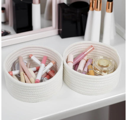 Cotton 8x3 Inch Round 3 Set Bedside Organizer (White)