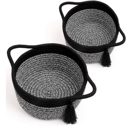 Cotton 8x4 Inch Round 2 Set Kidi With Jhalar Bedside Organizer (Black Kidi)