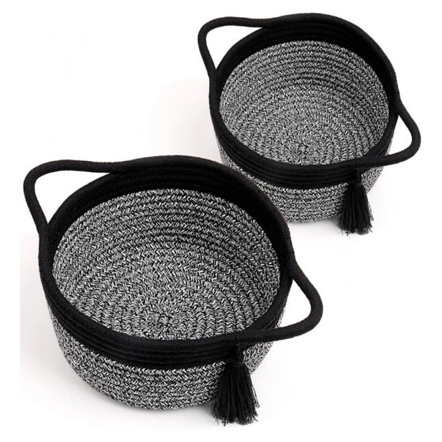 Cotton 8x4 Inch Round 2 Set Kidi With Jhalar Bedside Organizer (Black Kidi)