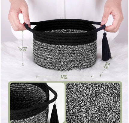 Cotton 8x4 Inch Round 2 Set Kidi With Jhalar Bedside Organizer (Black Kidi)