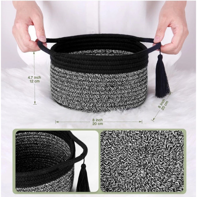 Cotton 8x4 Inch Round 2 Set Kidi With Jhalar Bedside Organizer (Black Kidi)