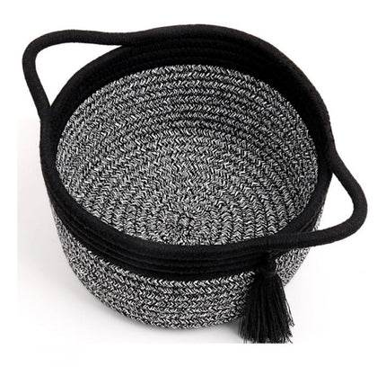 Cotton 8x4 Inch Round 2 Set Kidi With Jhalar Bedside Organizer (Black Kidi)