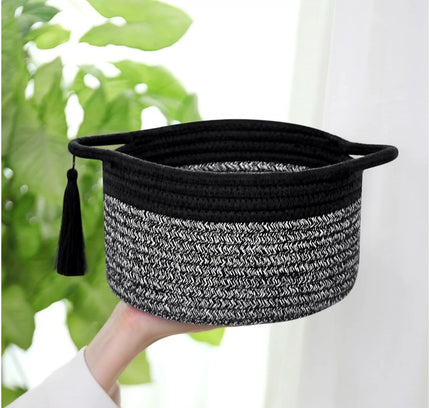 Cotton 8x4 Inch Round 2 Set Kidi With Jhalar Bedside Organizer (Black Kidi)