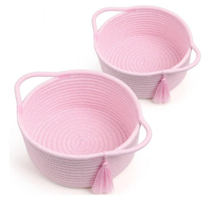 Cotton 8x4 Inch Round 2 Set With Jhalar Bedside Organizer (Pink)