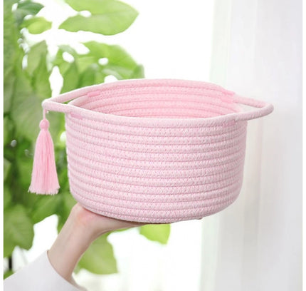 Cotton 8x4 Inch Round 2 Set With Jhalar Bedside Organizer (Pink)