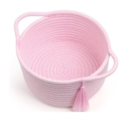 Cotton 8x4 Inch Round 2 Set With Jhalar Bedside Organizer (Pink)