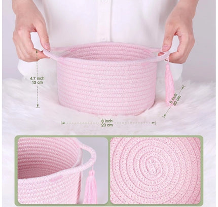 Cotton 8x4 Inch Round 2 Set With Jhalar Bedside Organizer (Pink)