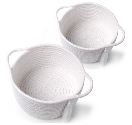 Cotton 8x4 Inch Round 2 Set With Jhalar Bedside Organizer (White)