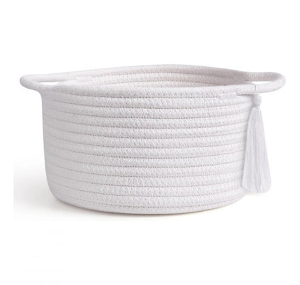 Cotton 8x4 Inch Round 2 Set With Jhalar Bedside Organizer (White)