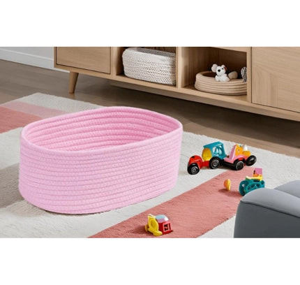 Cotton Oval 10x7x5 Inch Bedside Organizer (Pink)