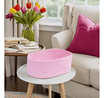 Cotton Oval 10x7x5 Inch Bedside Organizer (Pink)