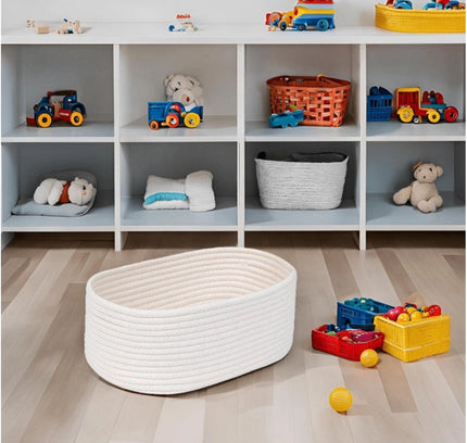 Cotton Oval 10x7x5 Inch Bedside Organizer (White)