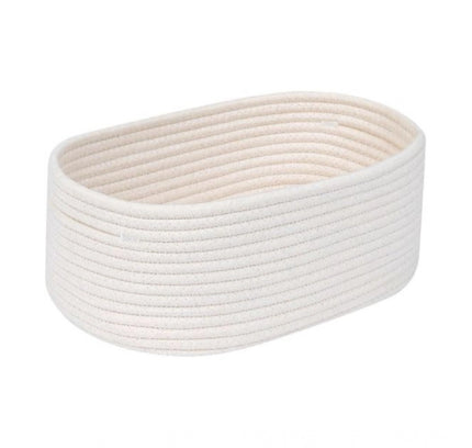 Cotton Oval 10x7x5 Inch Bedside Organizer (White)