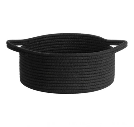 Cotton 8x3 Inch Round Bedside Organizer (Black)