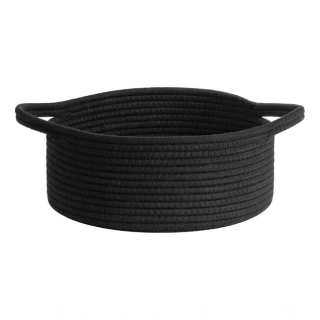 Cotton 8x3 Inch Round Bedside Organizer (Black)