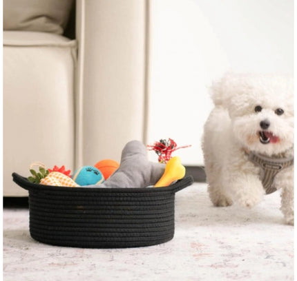 Cotton 8x3 Inch Round Bedside Organizer (Black)