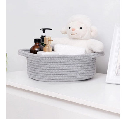 Cotton 8x3 Inch Round Bedside Organizer (Gray)