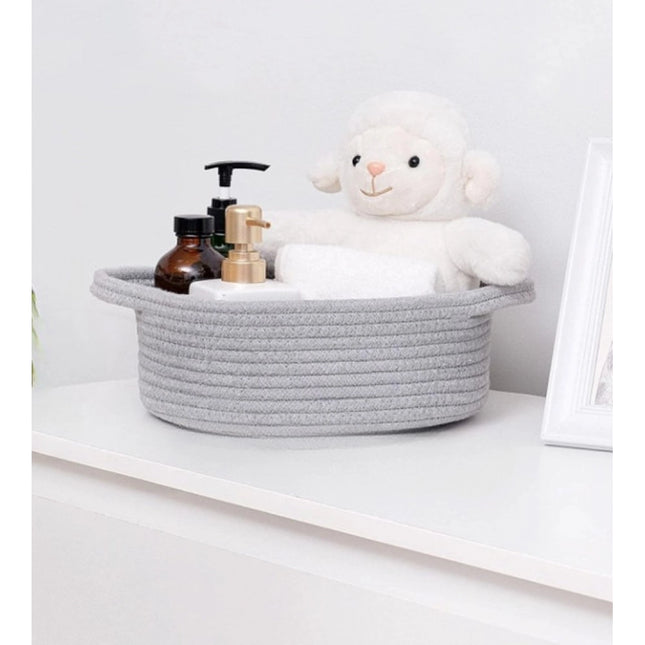Cotton 8x3 Inch Round Bedside Organizer (Gray)