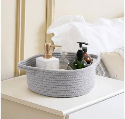 Cotton 8x3 Inch Round Bedside Organizer (Gray)