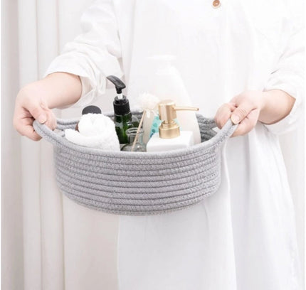 Cotton 8x3 Inch Round Bedside Organizer (Gray)