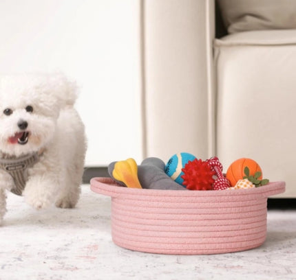 Cotton 8x3 Inch Round Bedside Organizer (Pink)