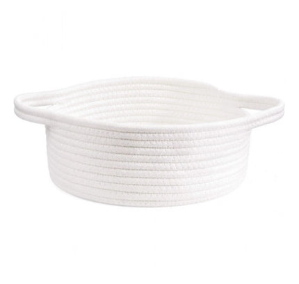 Cotton 8x3 Inch Round Bedside Organizer (White)