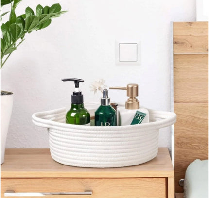 Cotton 8x3 Inch Round Bedside Organizer (White)