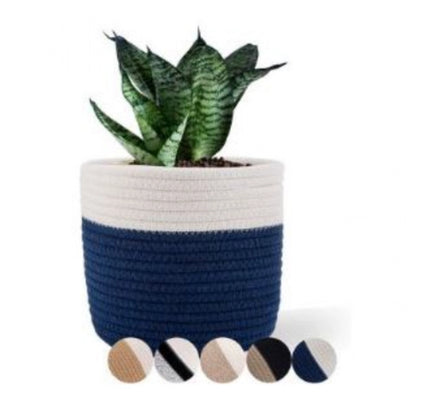 Cotton Flower Pot (White Blue)