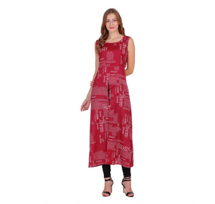 Women's Casual Crepe Sleeveless Slit Dress (Maroon)