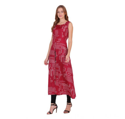 Women's Casual Crepe Sleeveless Slit Dress (Maroon)