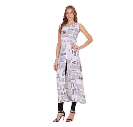 Women's Casual Crepe Sleeveless Slit Dress (White)