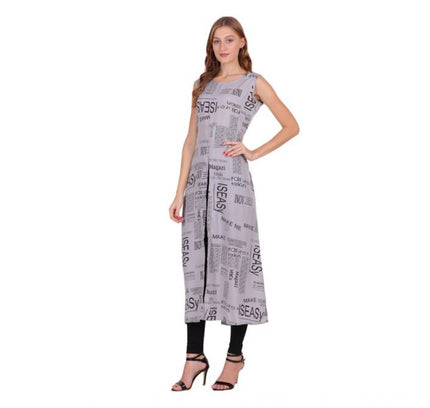 Women's Casual Crepe Sleeveless Slit Dress (Light Grey)