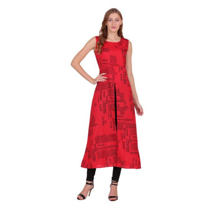 Women's Casual Crepe Sleeveless Slit Dress (Red)