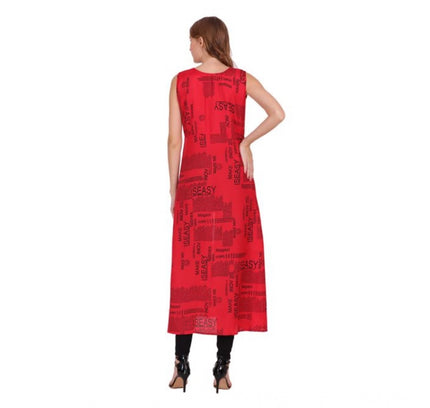 Women's Casual Crepe Sleeveless Slit Dress (Red)