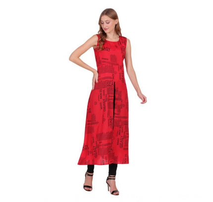 Women's Casual Crepe Sleeveless Slit Dress (Red)