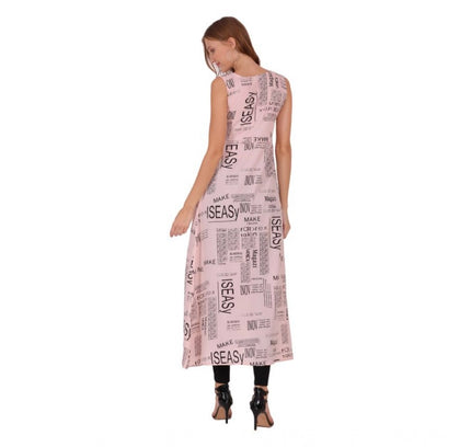 Women's Casual Crepe Sleeveless Slit Dress (Light Pink)