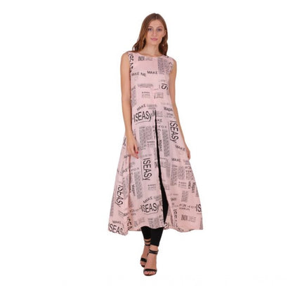 Women's Casual Crepe Sleeveless Slit Dress (Light Pink)